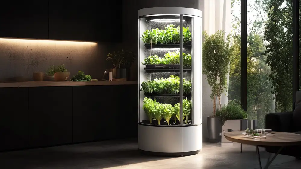 Advanced aeroponic vertical farm with misting roots and LED lights